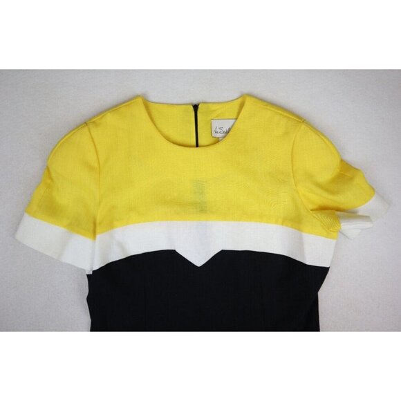 VINTAGE 80s WOMEN'S YELLOW & BLACK COLORBLOCK SHEATH DRESS VIA SANT ANDREA - 8P - Picture 4 of 8